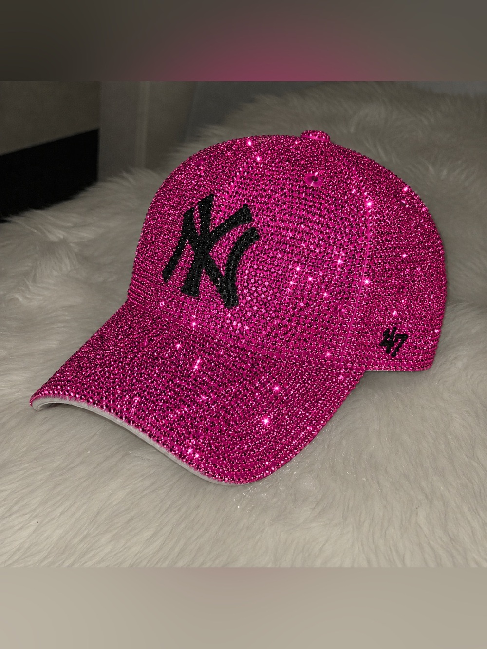 Fuchsia Pink Luxe Crystal NY Yankees Hat New